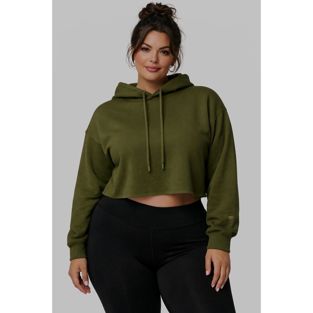 Fabletics Cozy Cropped Fleece Hoodie Women’s 4X Utility Green Athleisure Yoga - Picture 1 of 9